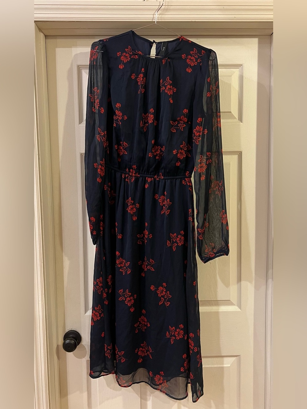 ASOS Navy Midi Dress with Red Floral Print